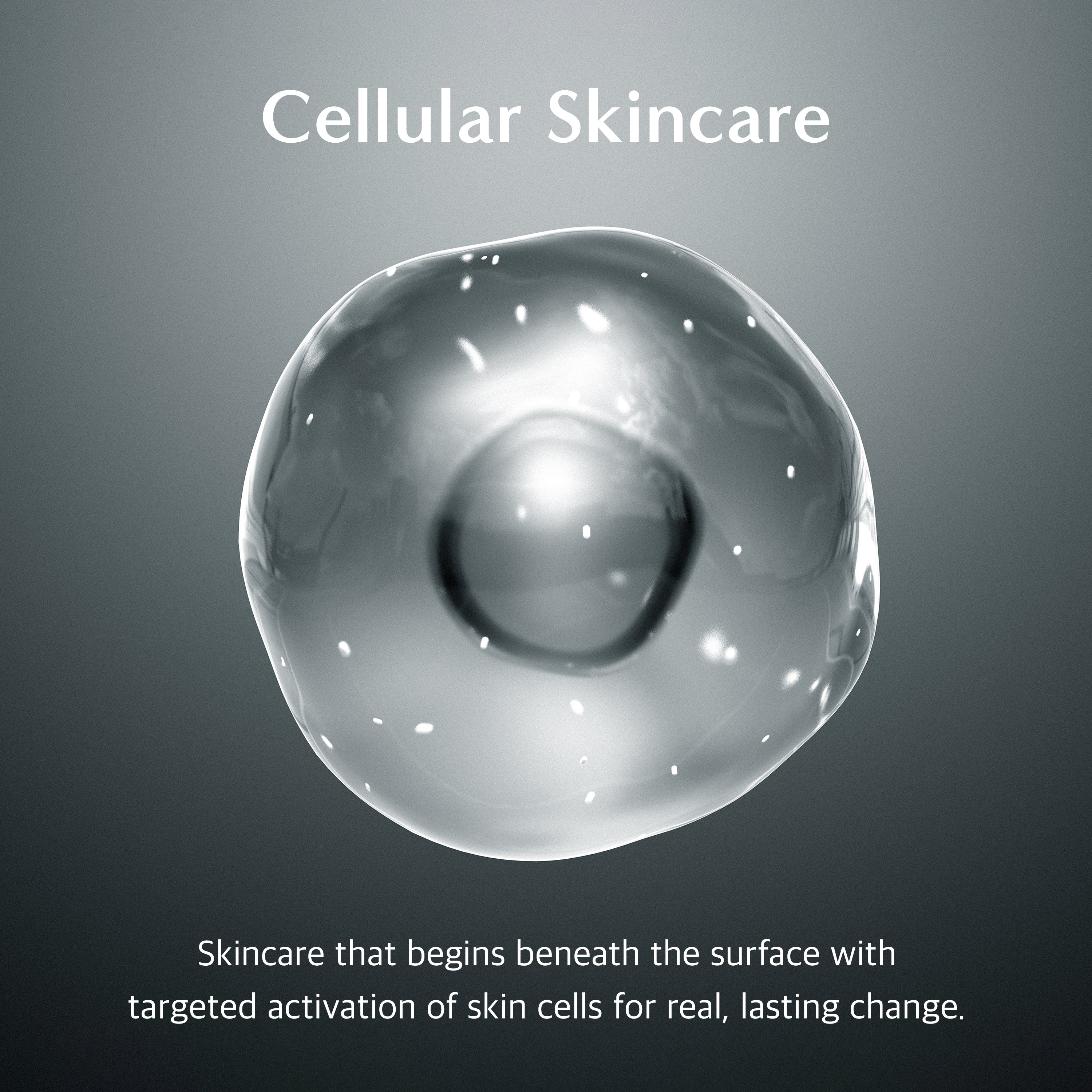 Illustration of a skin cell with 'Cellular Skincare' text on a gray background