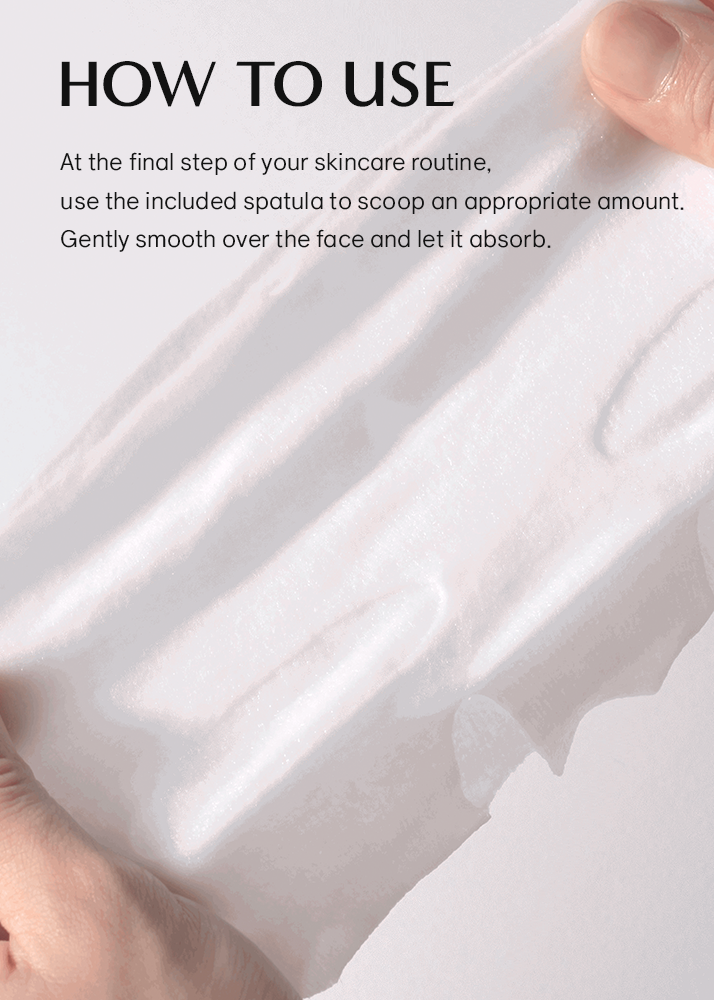 White sheet mask being held with text on how to use it