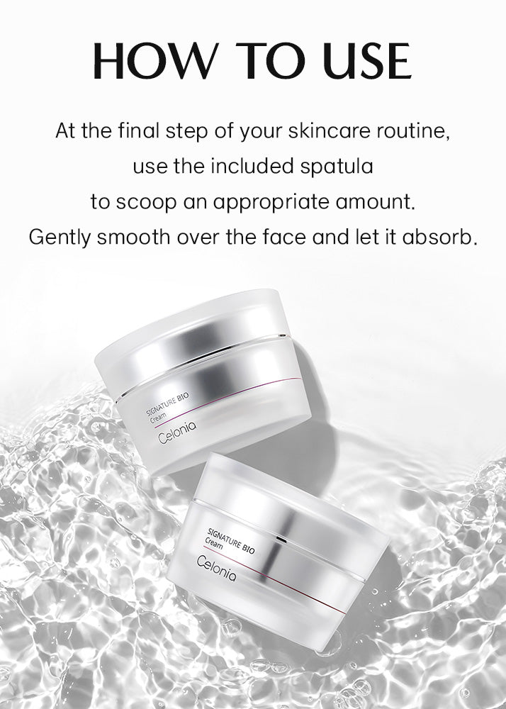 Two white jars with silver lids on a water background, accompanied by text on how to use the product.