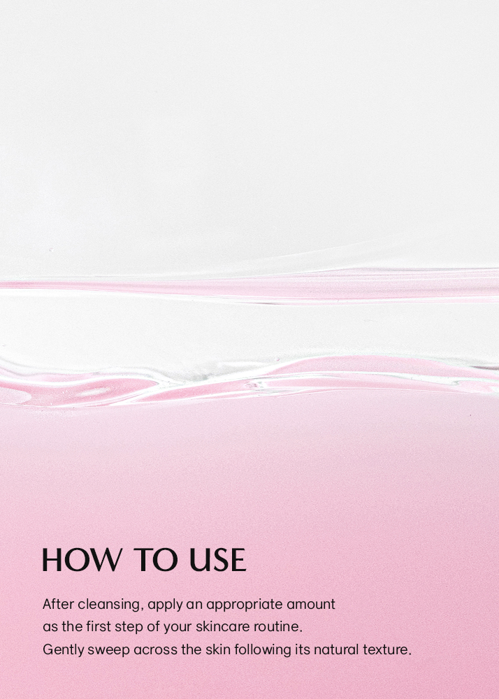 Pink skincare product with text on a white background