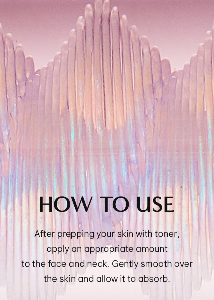 Text instructions on how to use a skincare product with a pink and purple gradient background.