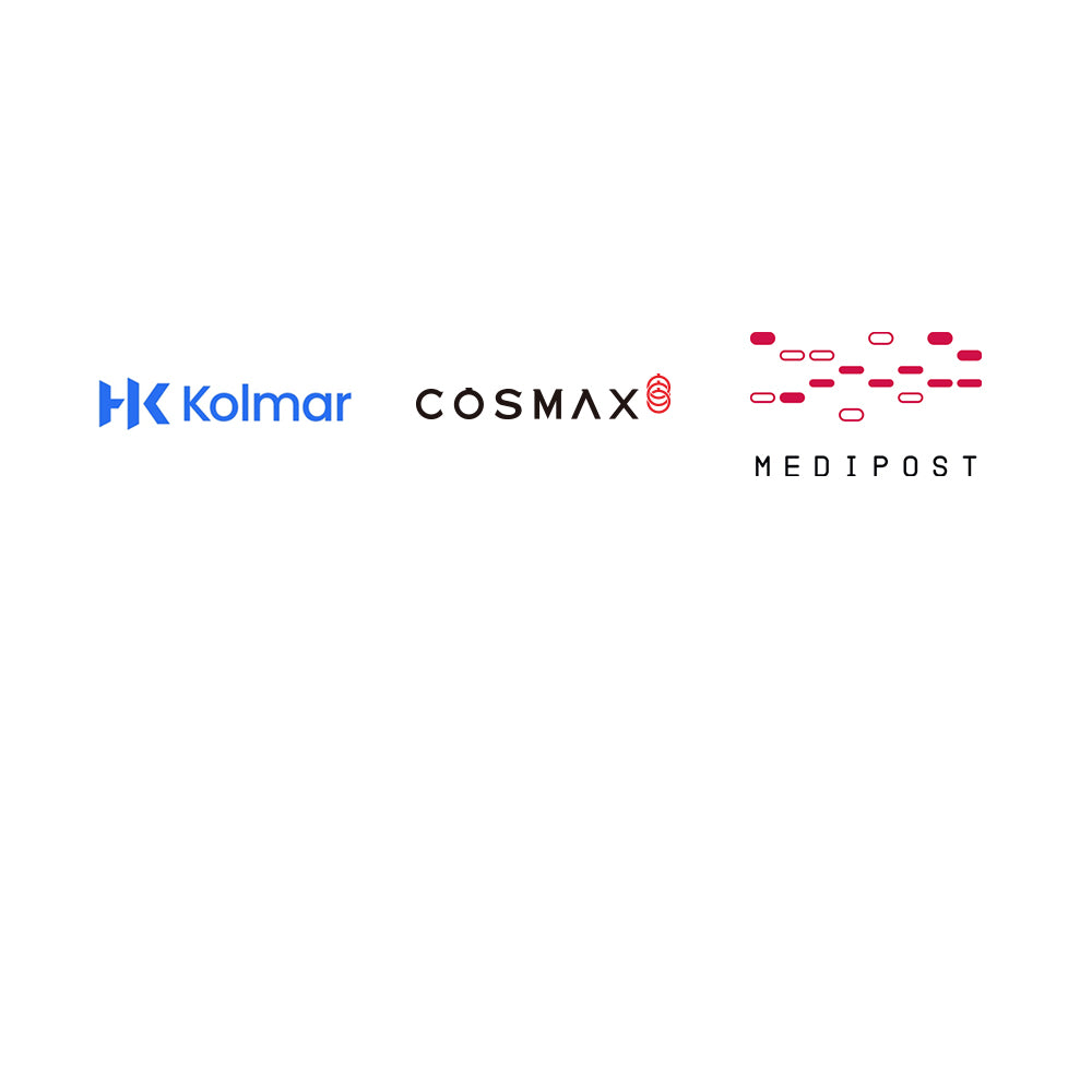 Logos of HK Kolmar, Cosmax, and Medipost on a white background