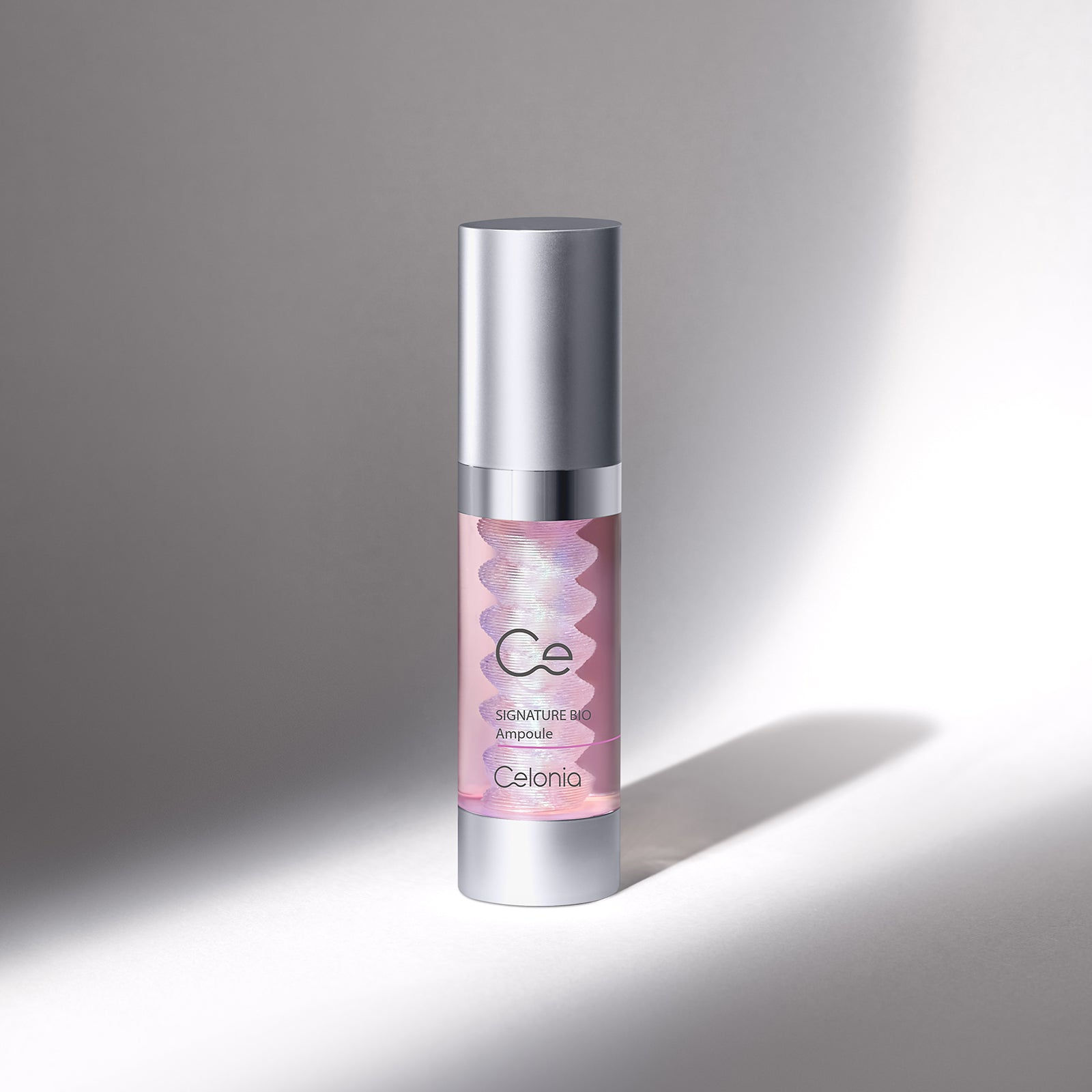 Celonia Signature Bio Ampoule in sleek silver and pink packaging, designed for anti-aging and skin rejuvenation