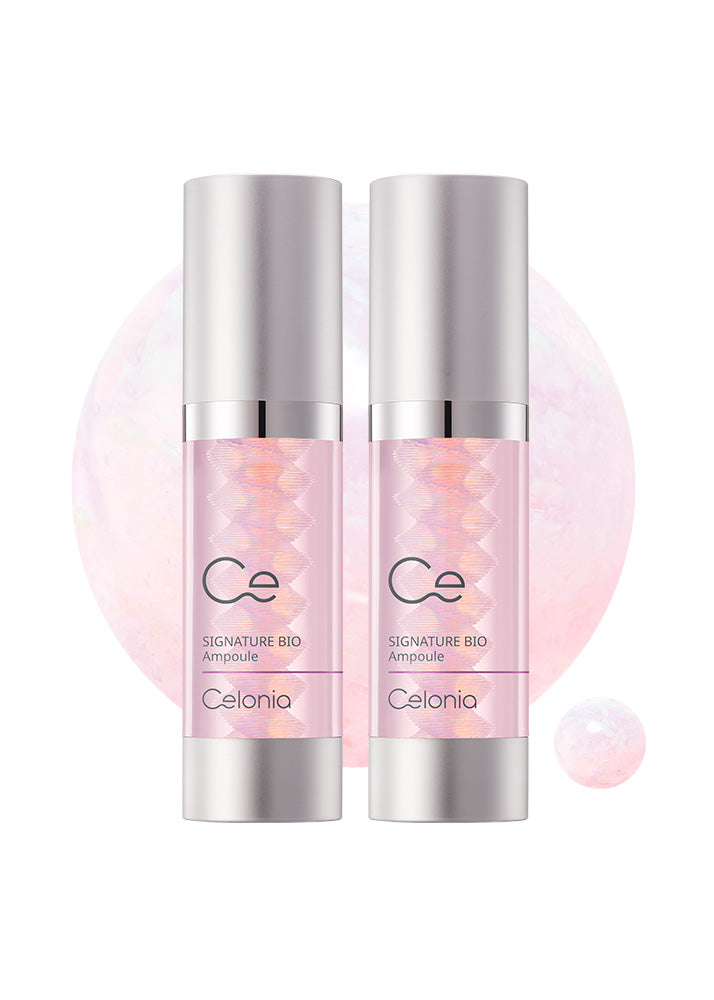 Two silver bottles of Celania Signature Bio Ampoule on a white background