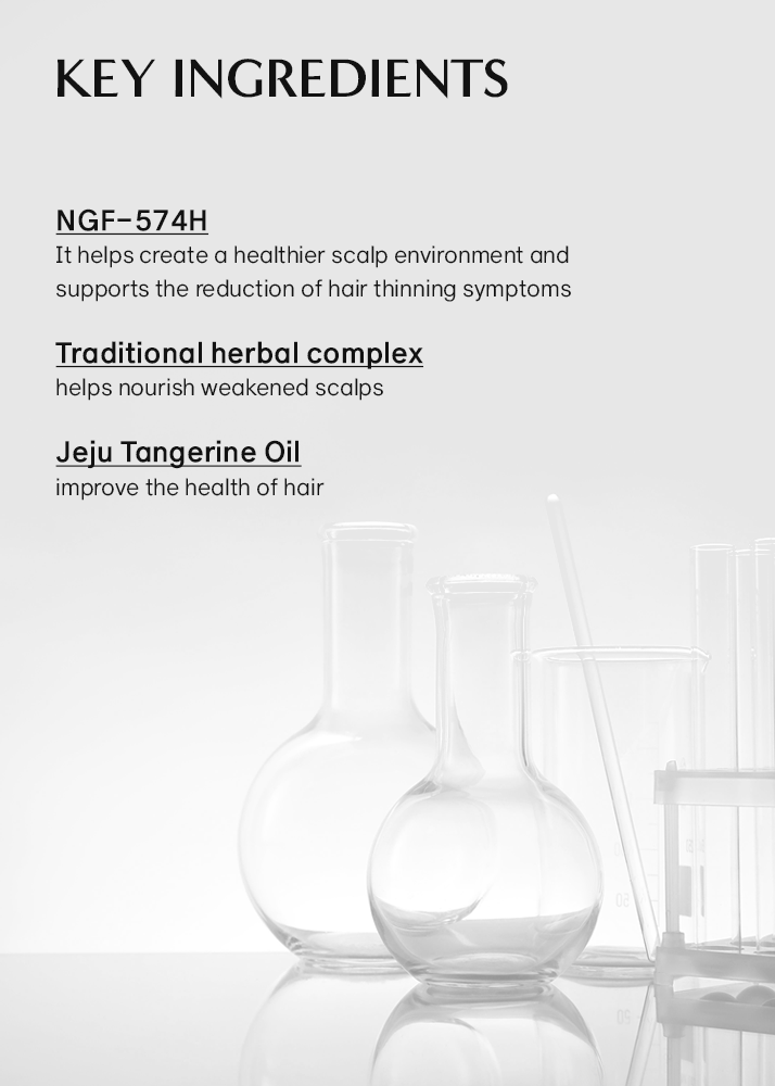 Key ingredients of a hair care product with text on a white background