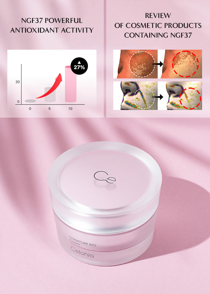 Cosmetic product with NGF37 on a pink background