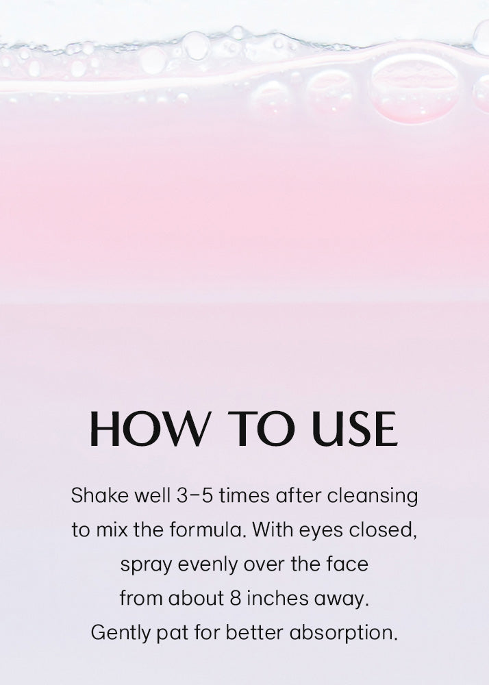 Instructions for using a skincare product with a gradient pink and white background