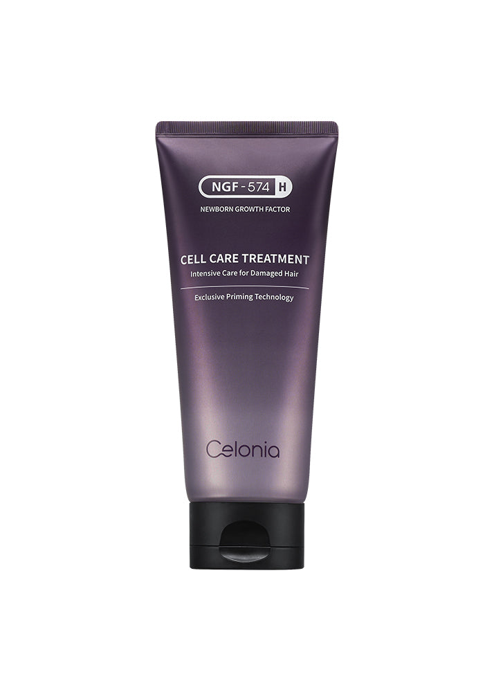 Purple hair care treatment tube with 'Celonia' branding on a white background