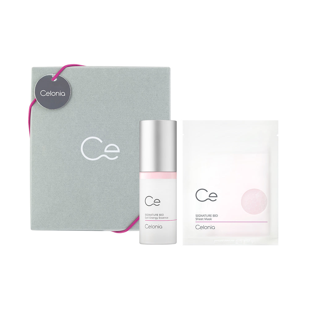 Celonie skincare products including a bottle and a box on a white background